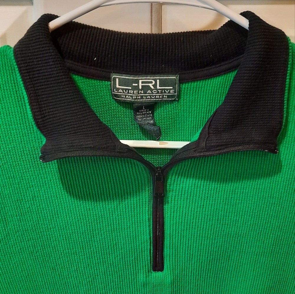 Lauren Active Ralph Lauren Top Large Green 1/4 Zip Lightweight Activewear Preppy - Picture 4 of 10
